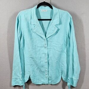 Russ Berens Blouse Womens Large Button Front Long Sleeve Shirt Top Linen
